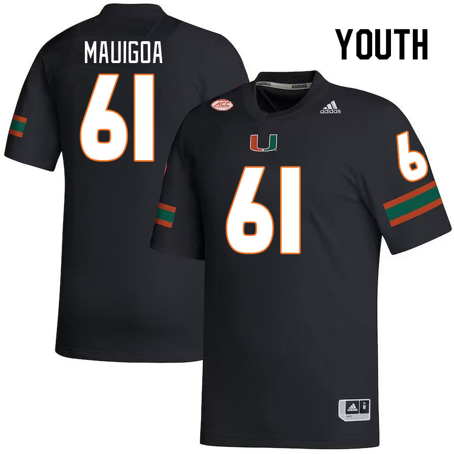 Youth #61 Francis Mauigoa Miami Hurricanes College Football Jerseys Stitched-Black